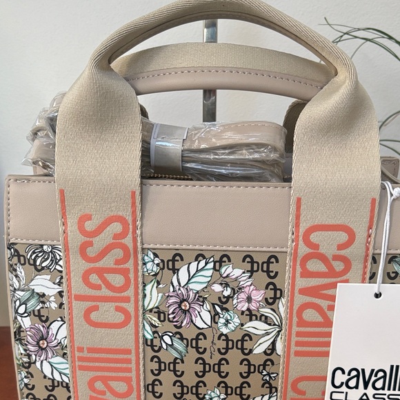 Cavalli Class Beige and Pink Floral Tote - Picture 7 of 7